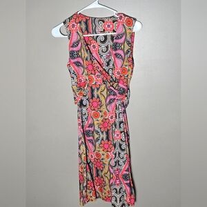 Prana Breathe Floral Paisley Twist Wrap Boho Chic Etheral Midi Dress, Medium